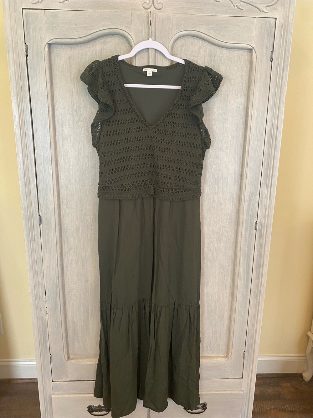 Cato Olive Crochet-Bodice Maxi Dress